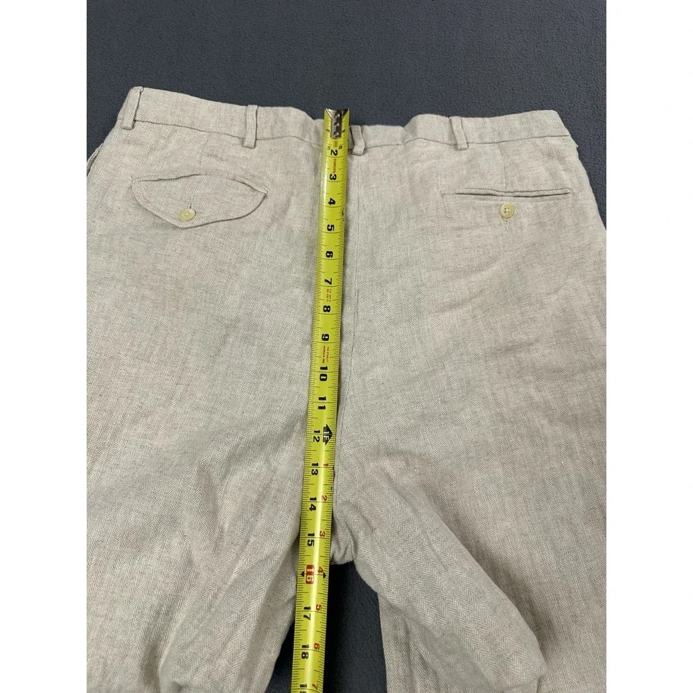 Vintage Polo Ralph Lauren Pants Mens 38X32 Tan Linen Tweed Pleated Cuffed 90s